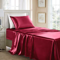 Golal Satin Sheets Twin Size - 3 Pieces Luxury Silky Soft Bed Sheets for Kids, Wrinkle-Free Burgundy Satin Silk Sheet Set with 1 Deep Pocke…