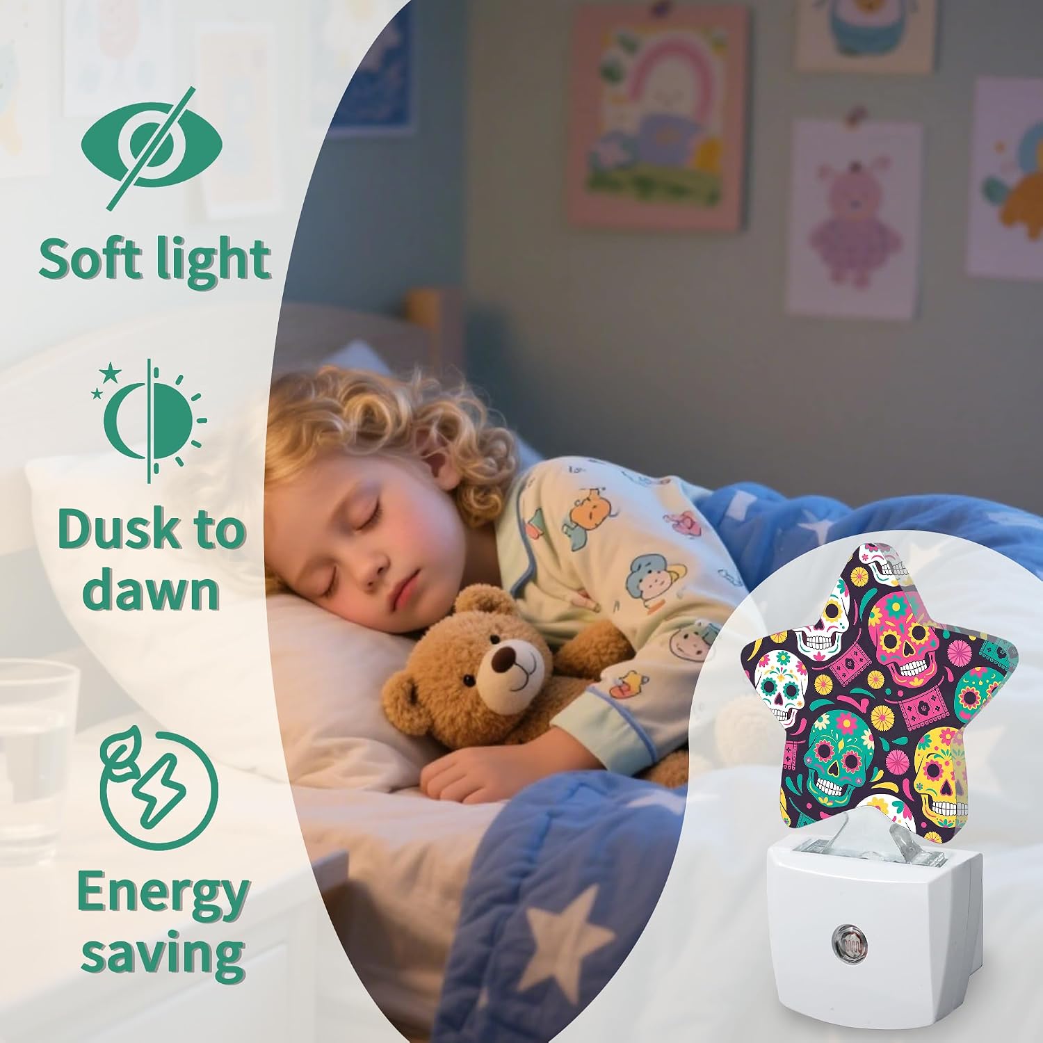 Skeleton Star Night Light Plug in, Decorative Night Light for Kids Room Nursery Bedroom, Soft Glow Sensor Lamp for Hallway Bathroom…