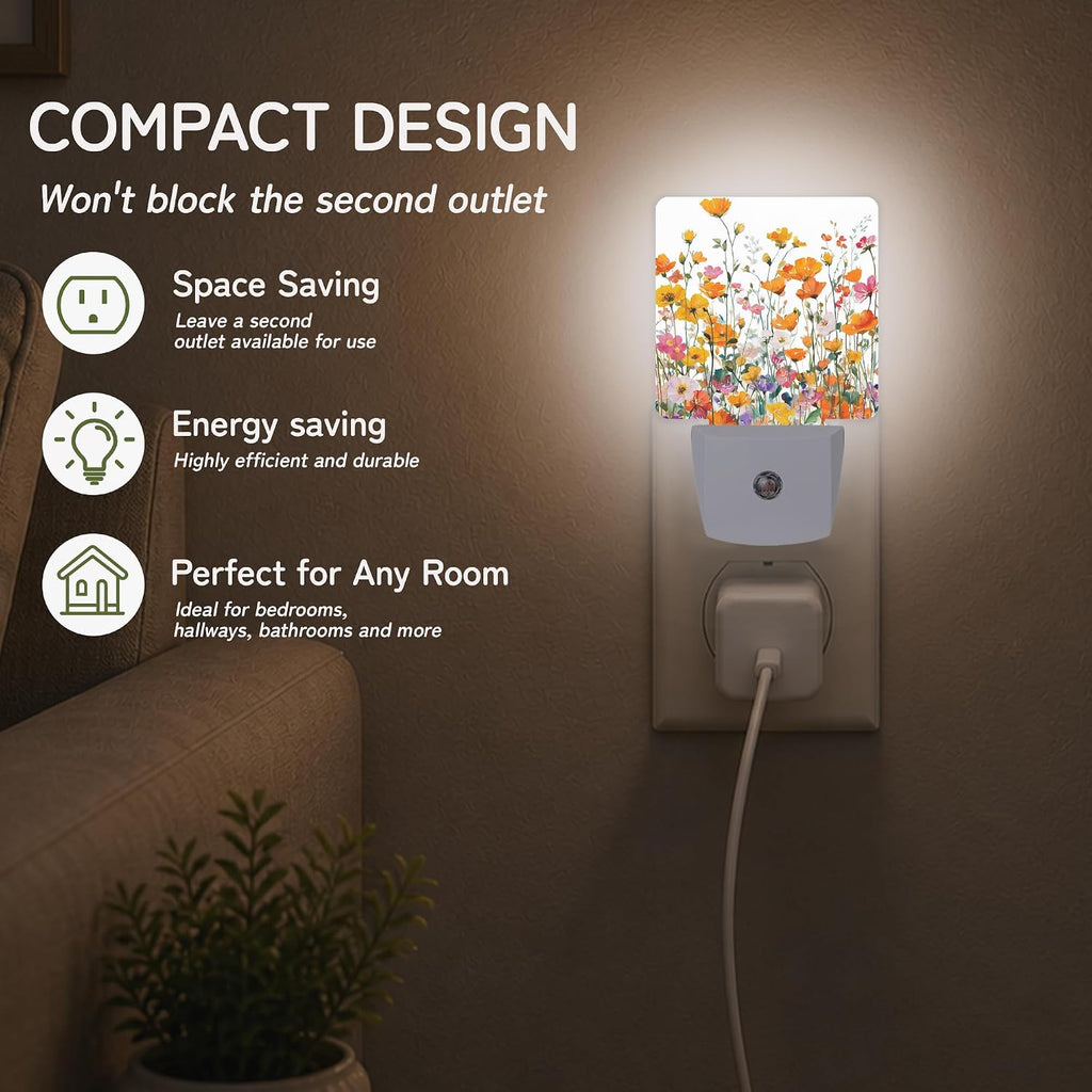 Night Light, Wildflower Meadow Night Lights Plug into Wall Decor for Bedroom Bathroom Hallway Kitchen, Dusk to Dawn Sensor Gift for Women…