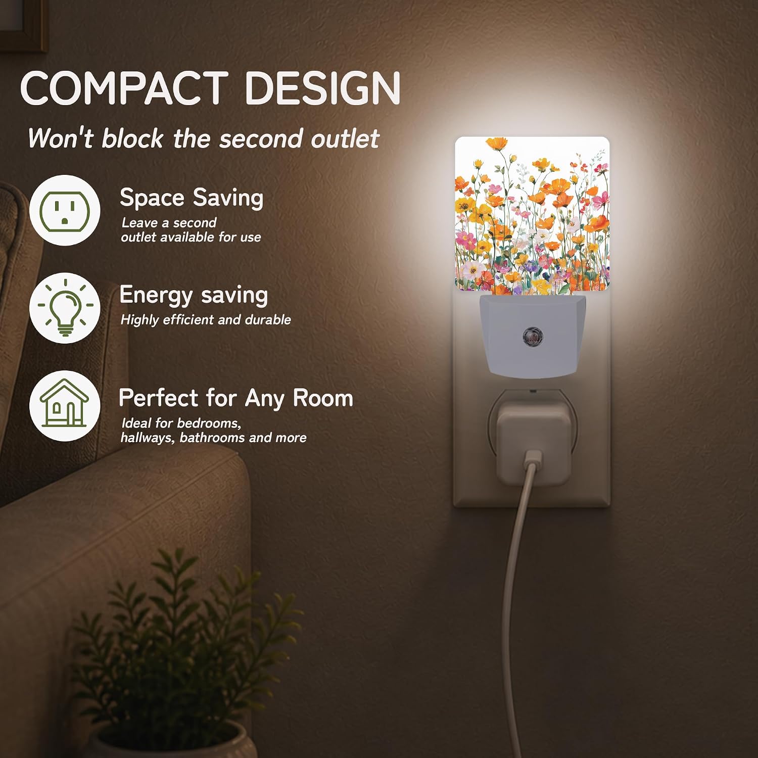 Night Light, Wildflower Meadow Night Lights Plug into Wall Decor for Bedroom Bathroom Hallway Kitchen, Dusk to Dawn Sensor Gift for Women…