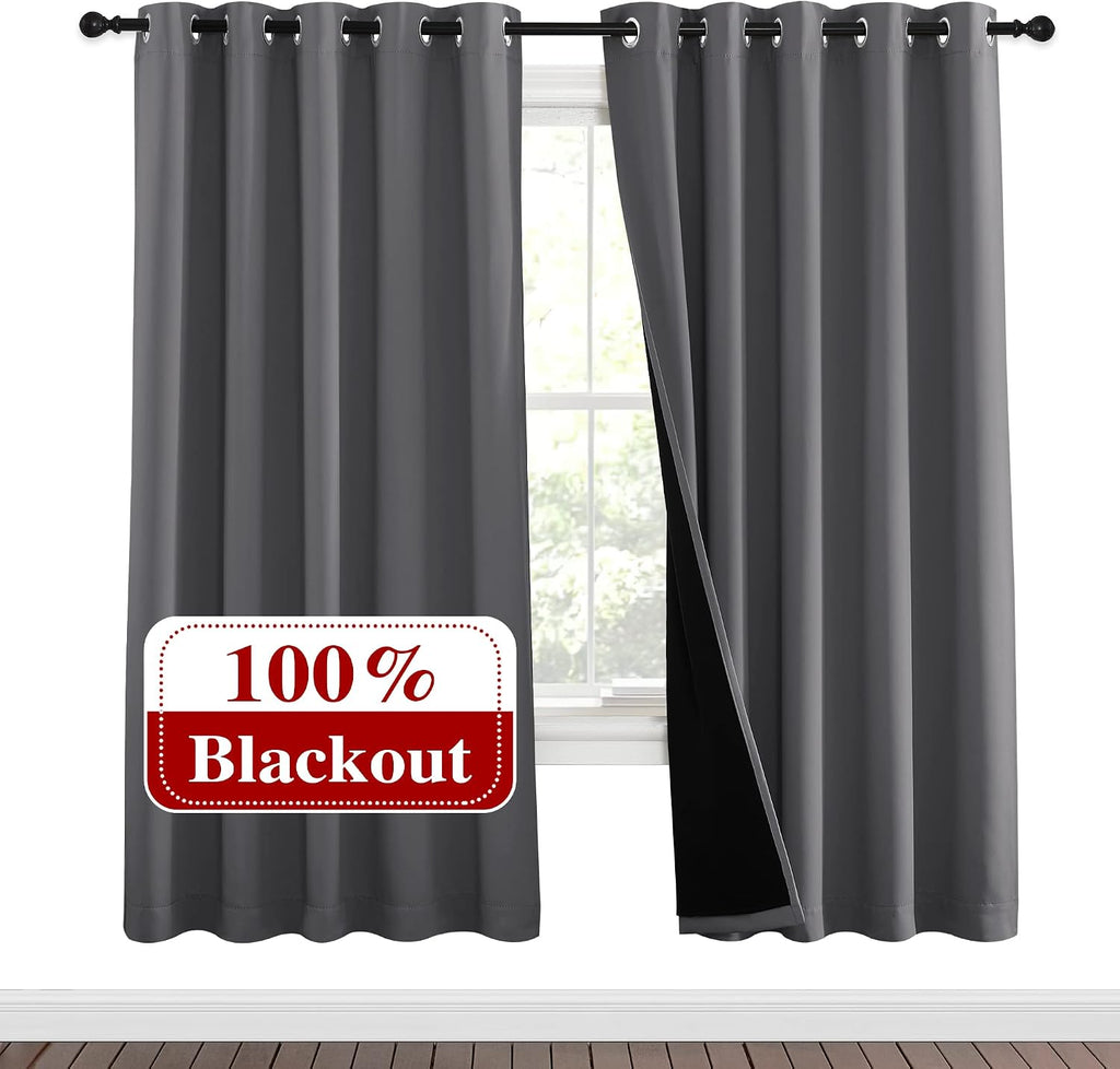 Nicetown Grey Full Shade Curtain Panels, Pair of Energy Smart & Noise Blocking Out Blackout Drapes for Dining Room Window, Thermal Insulate…