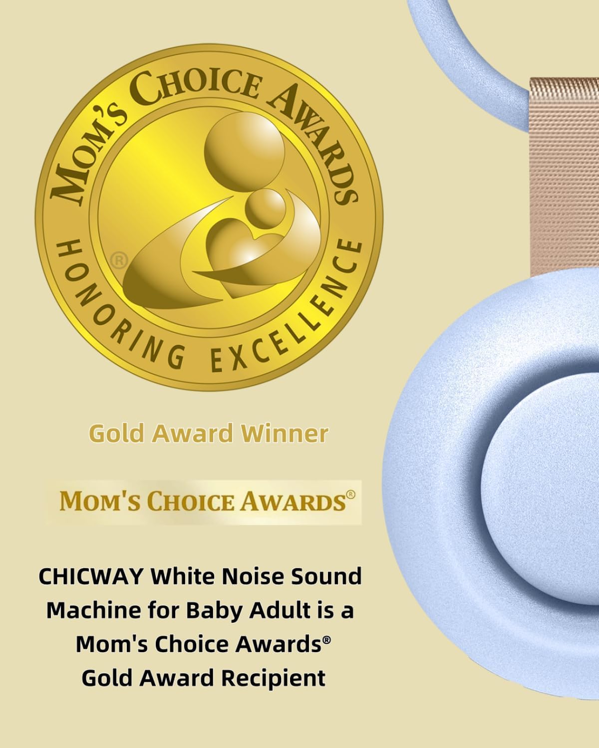 CHICWAY 2026 Mom's Choice Awards, Portable Sound Machine for Baby Adult, AI Cry Detection, 18 Soothing Sound, Bluetooth Rechargeable…