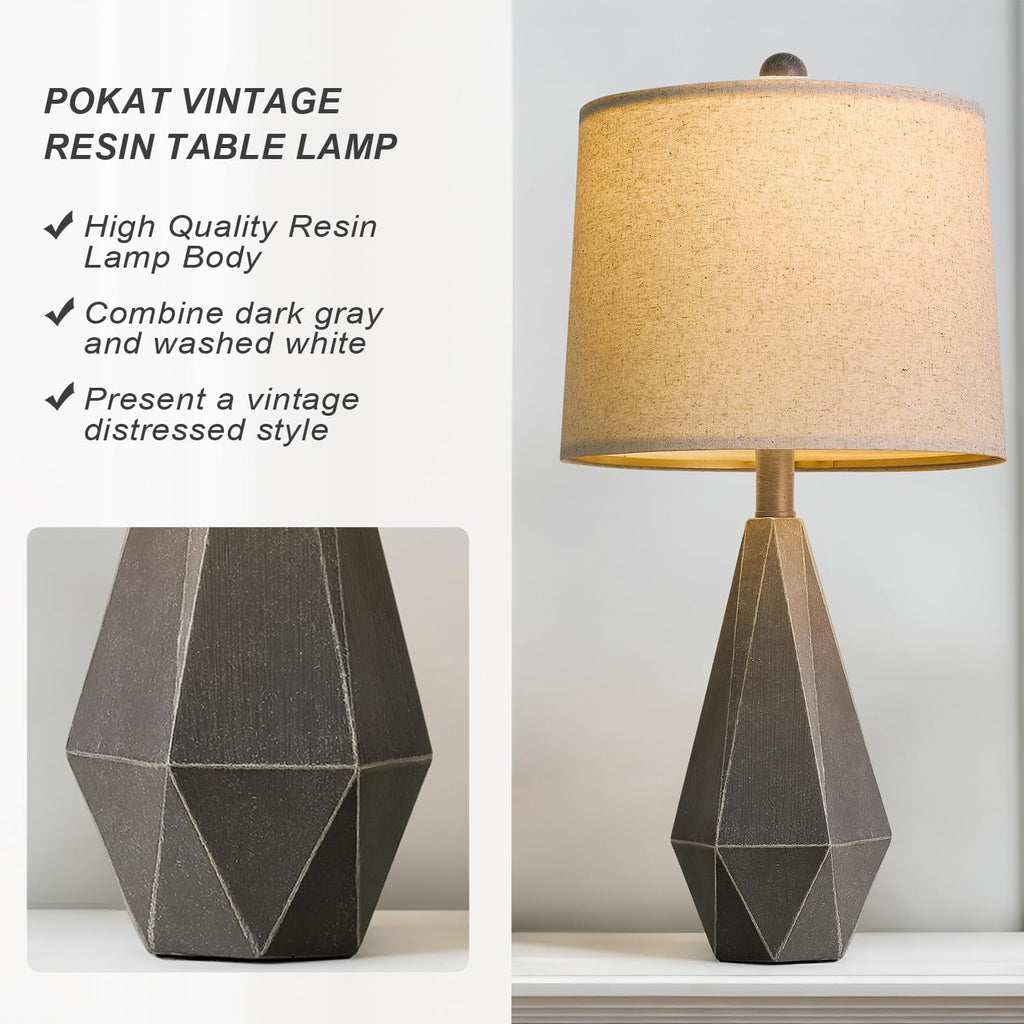 PoKat 23'' Table Lamps Set of 2 for Living Room Bedroom, Farmhouse Bedside Lamps, Resin Vintage Lamps for Night Stands, Office Sideboard…
