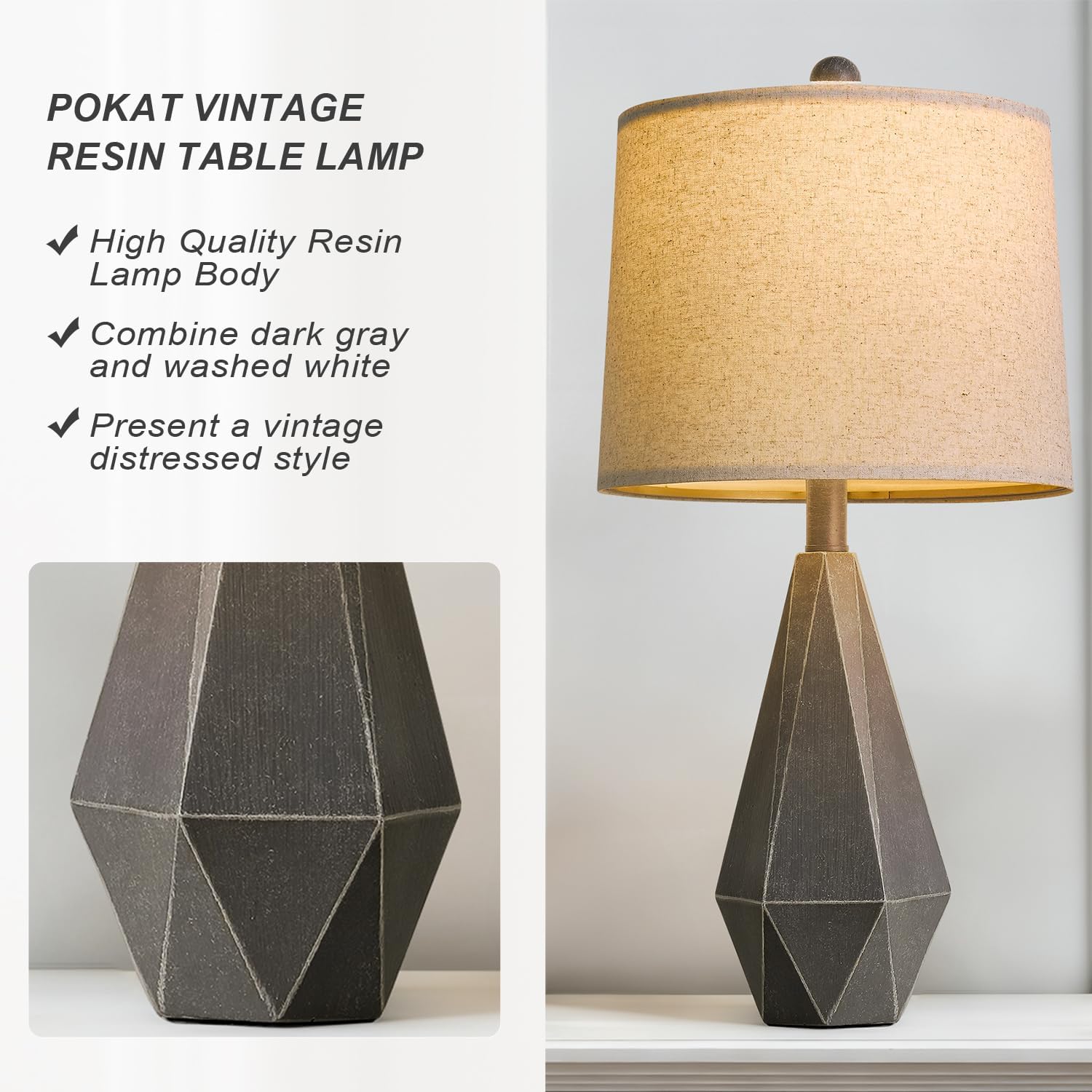 PoKat 23.5'' Farmhouse Table Lamps Set of 2, Rustic Nightstand Lamps for Bedroom, Classic Bedside Lamps for Living Room Office Sideboard…
