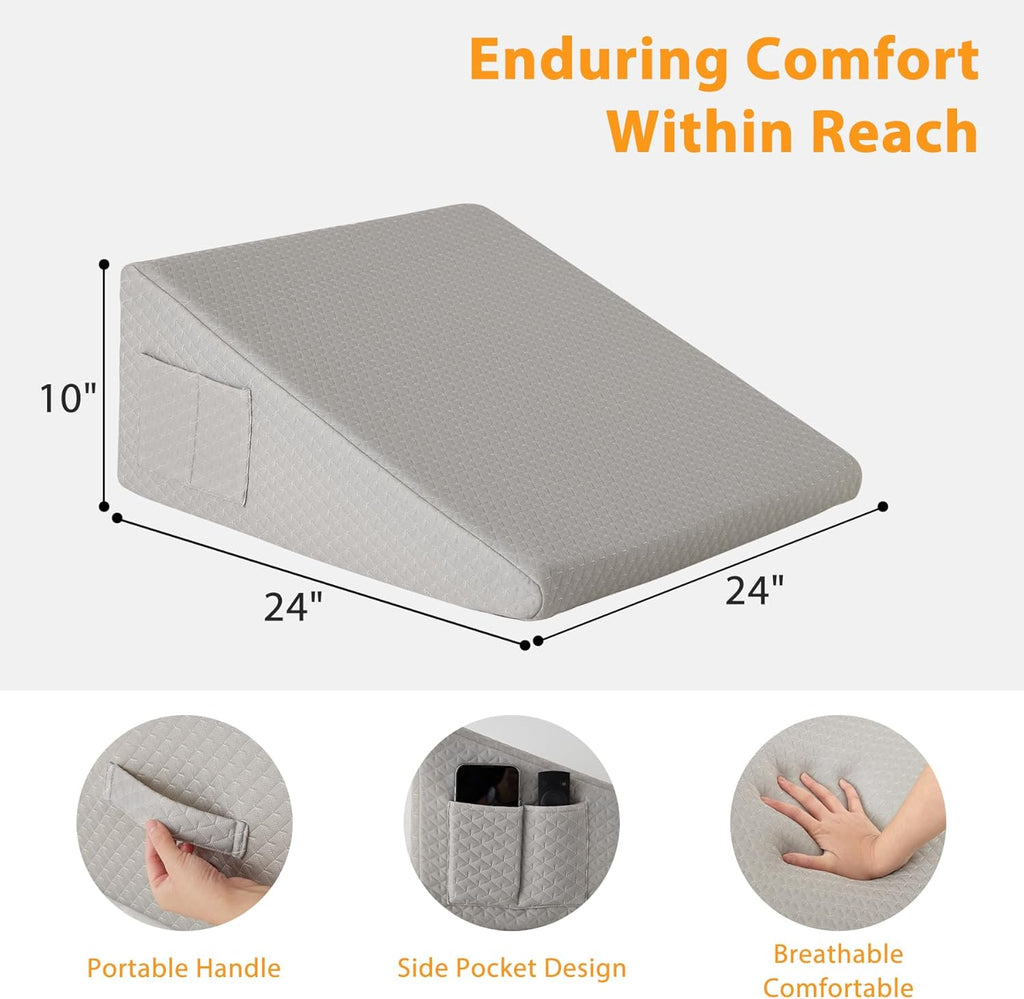 Ruqmuis Wedge Pillow for Sleeping, 10" Bed Wedges Pillow for Headboard, Triangle Incline Wedge for Acid Reflux, Pillows Wedge for Back, El…