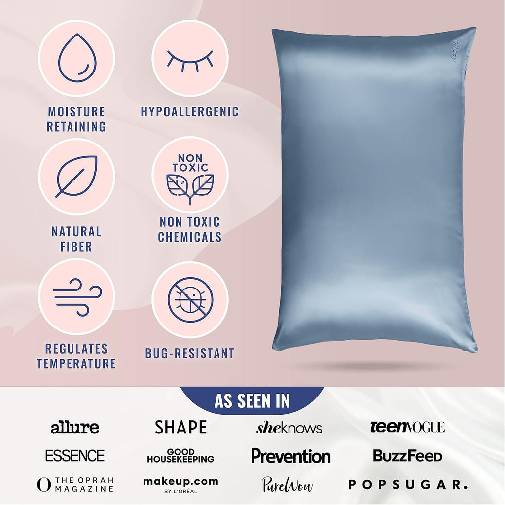 Blissy Silk Pillowcase - 100% Pure Mulberry Silk - 22 Momme 6A High-Grade Fibers - Silk Pillow Cover for Hair & Skin - Regular, Queen &…
