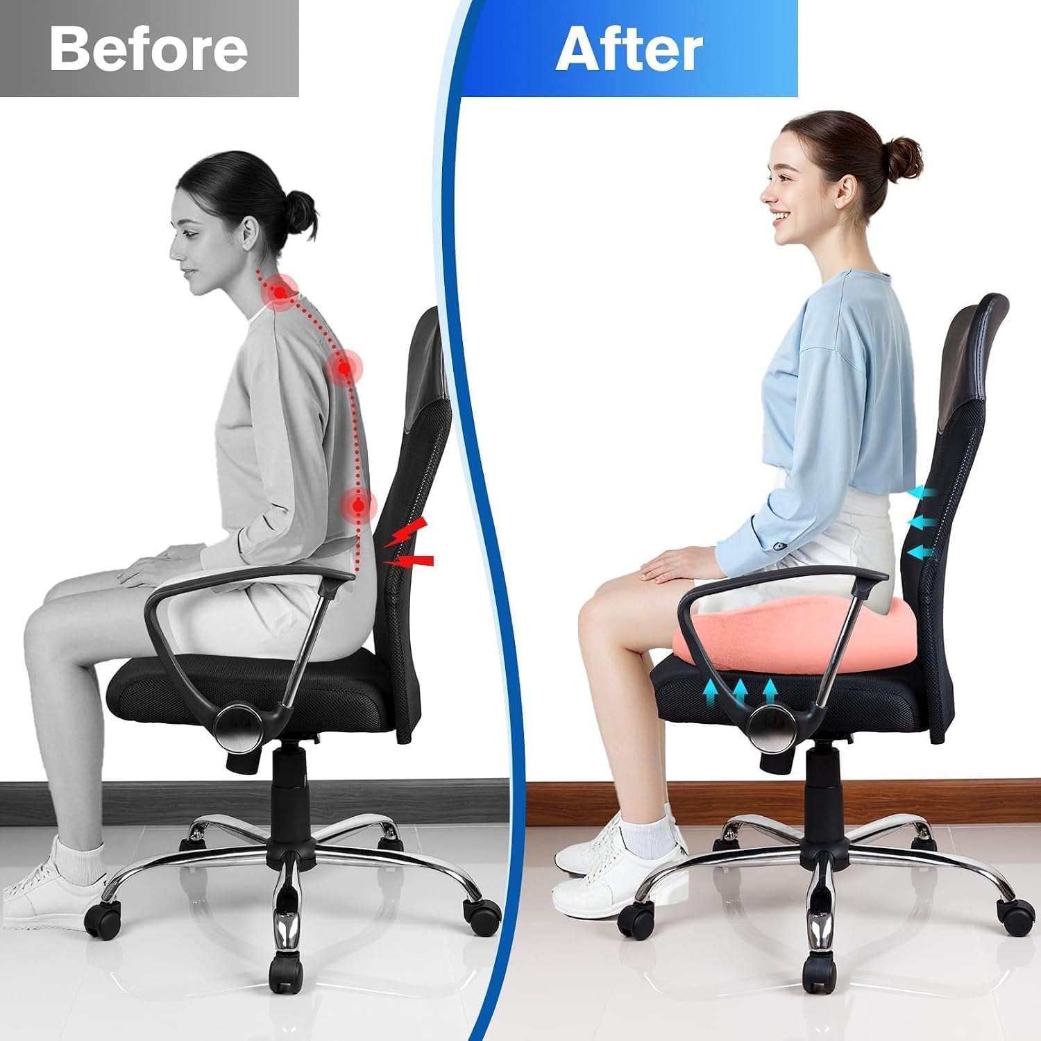 CushyOasis Seat Cushion, Chair Cushions, Office Chair Cushions, Anti-Slip Bottom & Removable Cover Tailbone Cushion, Memory Foam Seat Cushi…