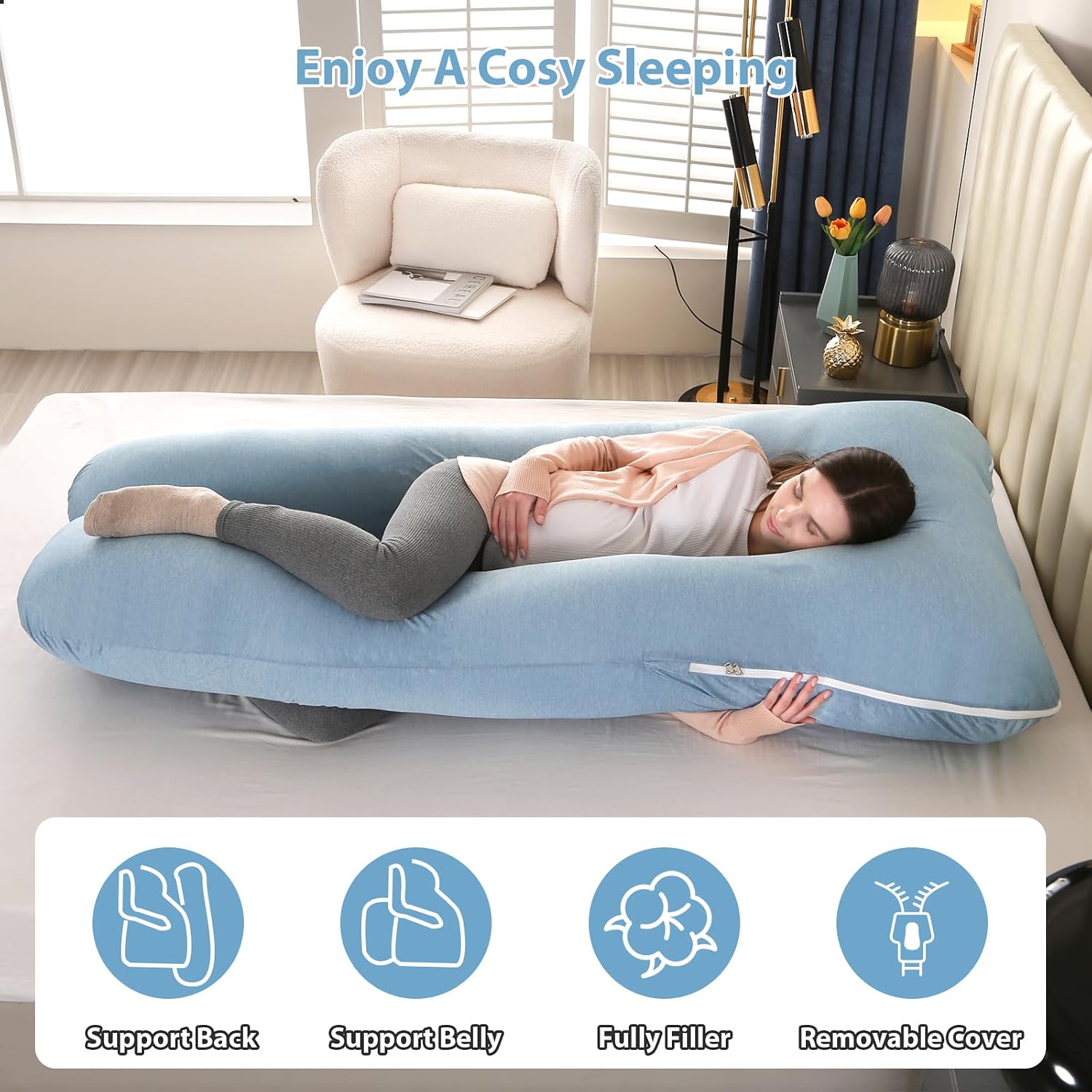 Amagoing Cooling Pregnancy Pillow for Sleeping, U Shaped Maternity Full Body Pillow for Women with Hip, Leg, Back Pain Support, Removable C…