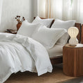 Simple&Opulence 100% Washed Linen Duvet Cover with Embroidered,3 Pieces Soft Farmhouse Comforter Set with Button Closure,1 D…