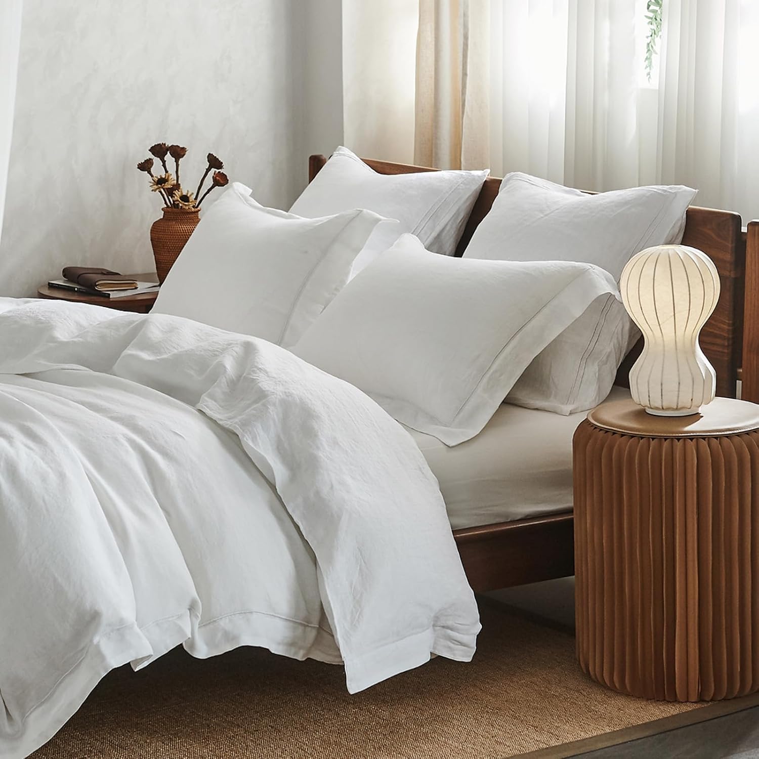 Simple&Opulence 100% Washed Linen Duvet Cover with Embroidered, 3 Pieces Soft Farmhouse Comforter Set with Button Closure,1…