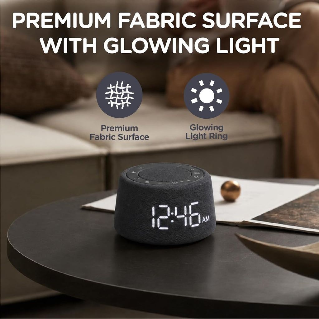 White Noise Sound Machine Alarm Clock with Bluetooth Speaker,18 Soothing Sounds, Ambient Light Ring, Adjustable Alarm Volume, USB…