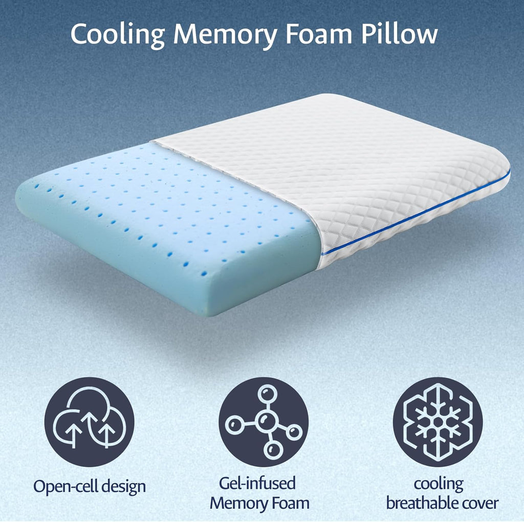 Fulocean Ultra Cooling Pillow for Stomach and Back Sleepers 2.75 Inch, Support Gel Memory Foam Pillow for Neck Shoulder, Low Loft Thi…