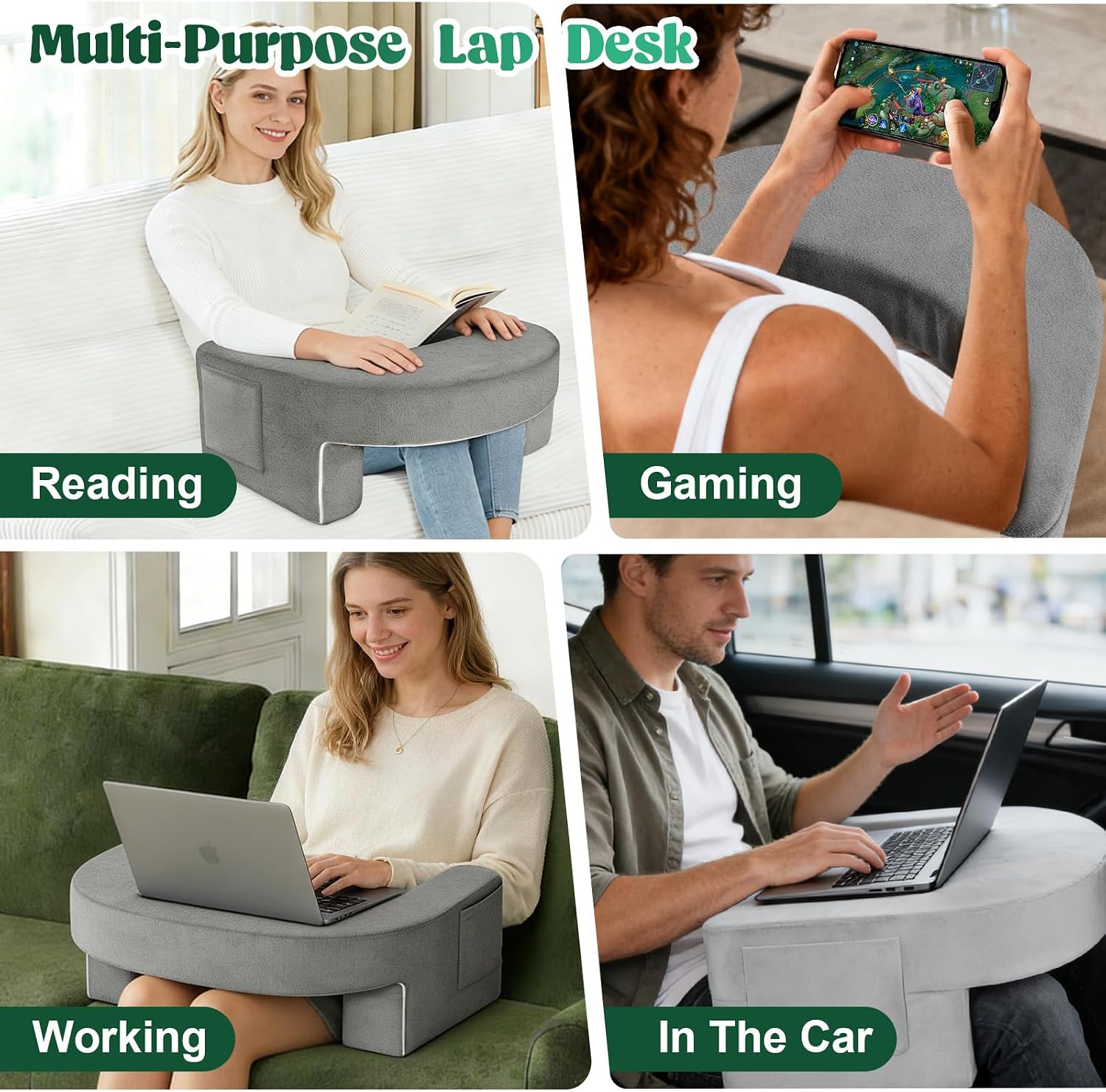 laapee Reading Pillow Set for Adults 3-Piece - Ergonomic Back/Neck Support with Arms & Pockets - 26D High-Density Foam for Bed/Couch Readin…