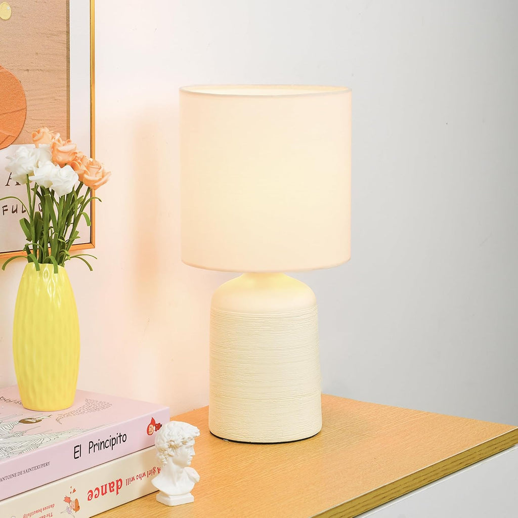 Maye Small Ceramic Table Lamp for Living Room and Bedroom, Modern Kids Night Table Lamp, Φ6.3×H13IN, Bulb Excluded, Milk Curry (Cream)