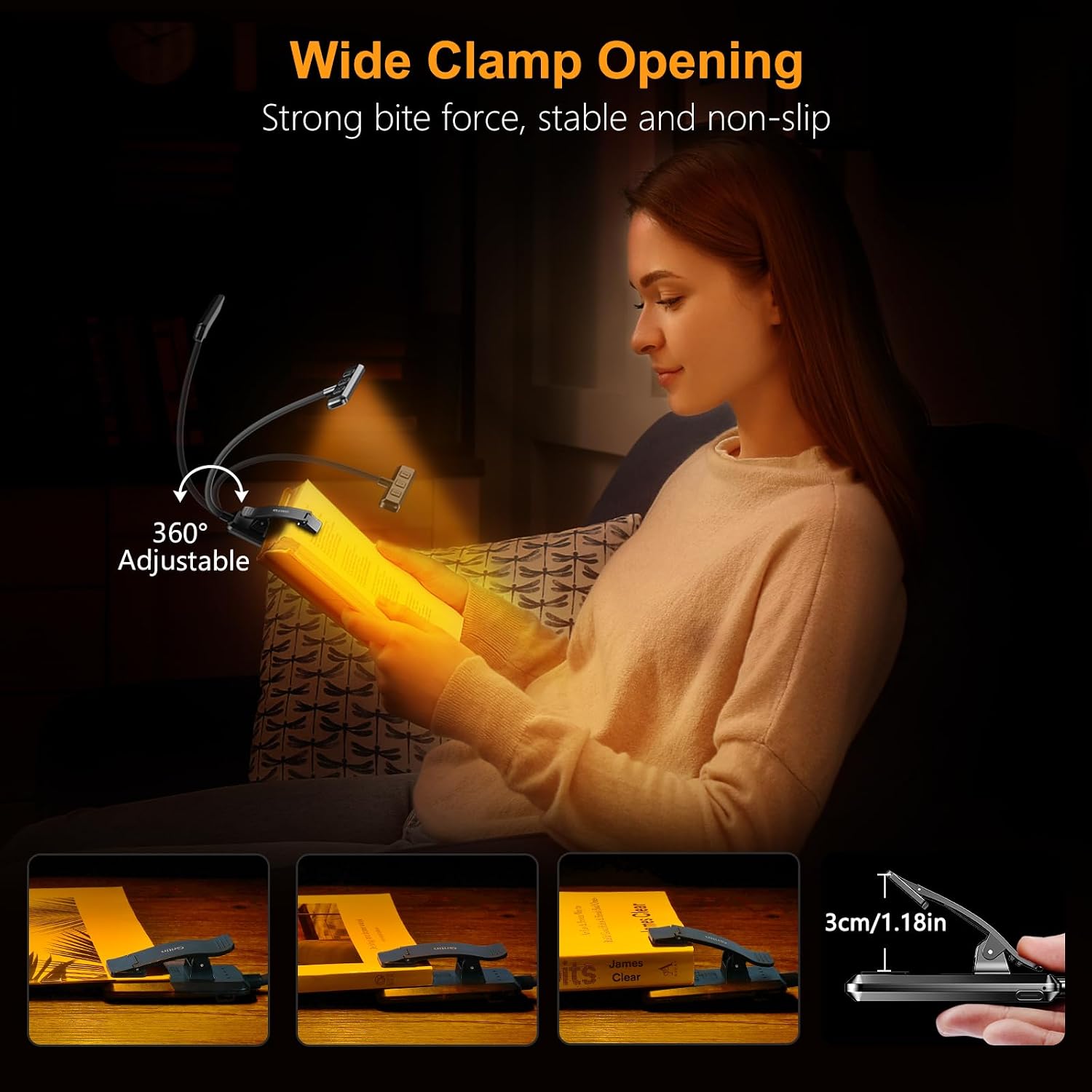 Gritin 2 Pack 19 LED Rechargeable Book Light for Reading in Bed with Memory Function-Eye Caring 3 Color Temperatures, Stepless Dimming…