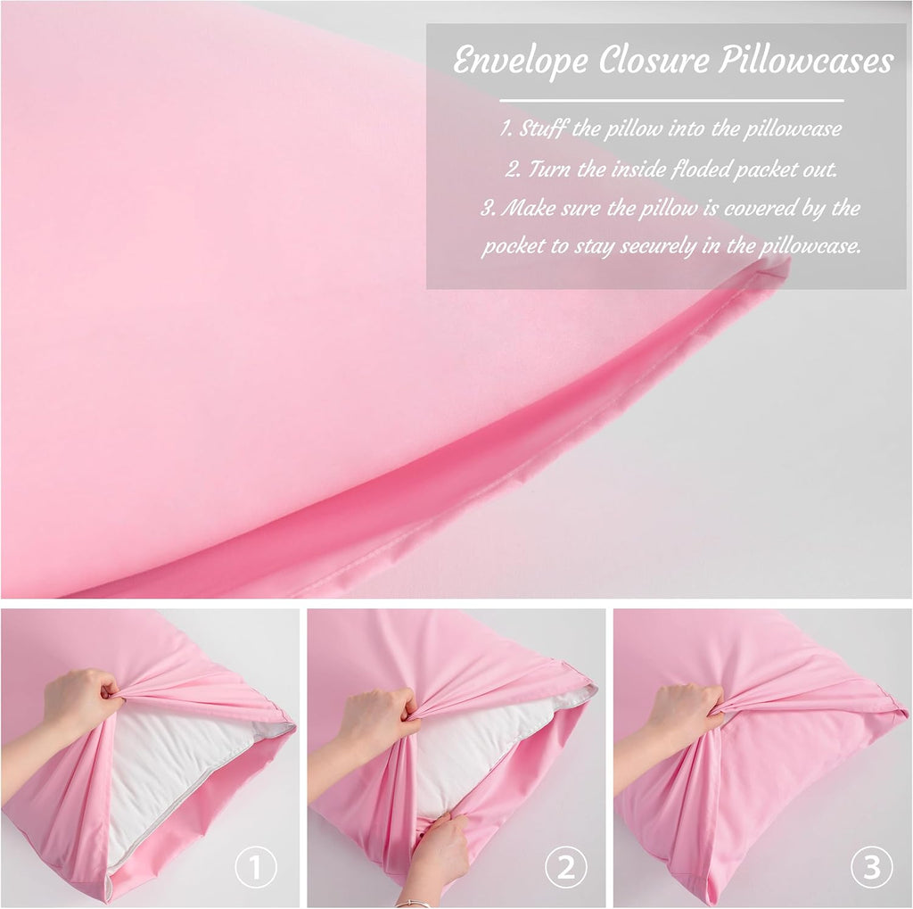 Ntbay Standard Pillow Cases Set of 2, 2 Pack Brushed Microfiber 20x26 Pillow Cases, Soft, Wrinkle, Fade, Stain Resistant Pink Pillow Cases…