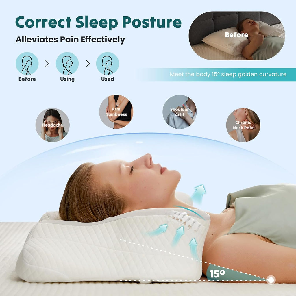 Sweetcrispy 2 Pack Cooling Ergonomic Memory Foam Cervical Pillow for Neck and Shoulder, Orthopedic Neck Support for Back Stomach…