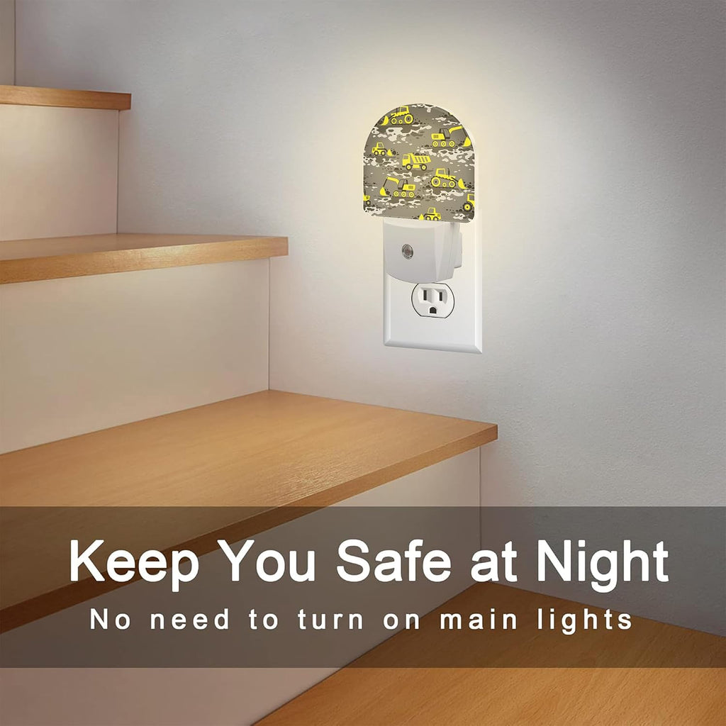 Cartoon Construction Vehicles Night Light for Kids, Excavator Loader and Truck Night Light Plug in with Dusk to Dawn Sensor,0.5w Energy…