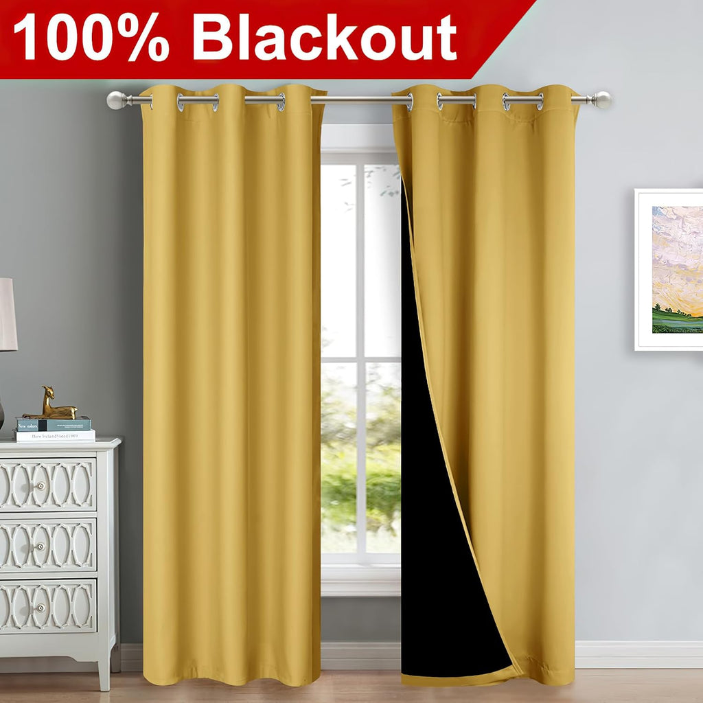 Nicetown Bright Yellow Full Shade Curtain Panels, Pair of Thermal Insulated & Energy Efficiency Blackout Drapes for Living Room Windows, Li…