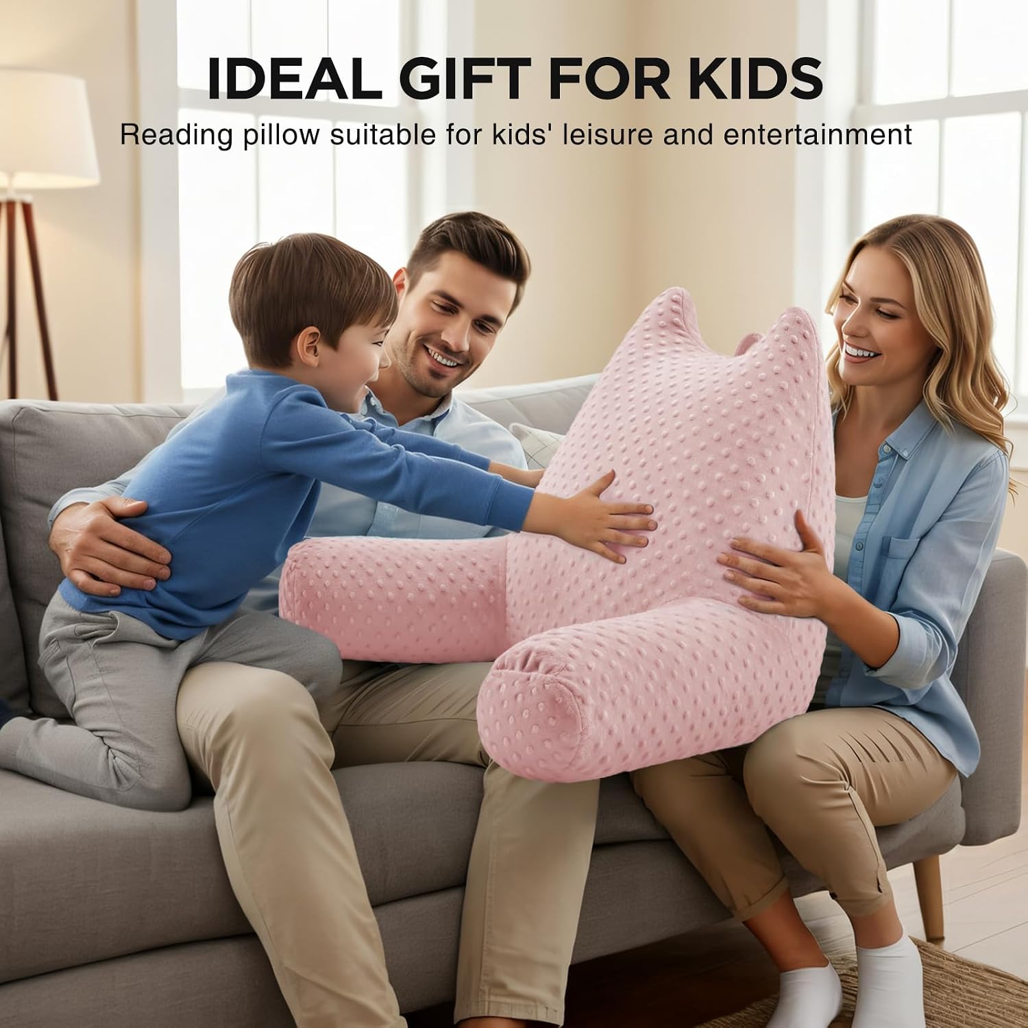 Reading Pillow for Kids Sitting in Bed Couch Adult, Back Pillow for Bed Sitting Up, Back-Rest Support Cushion with Pockets and Arms…