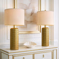 PoKat 27.5'' Tall Brass Gold Table Lamps Set of 2 for Living Room, Modern Table Lamps for Bedroom Night Stands, Retro Ceramic Bedside…