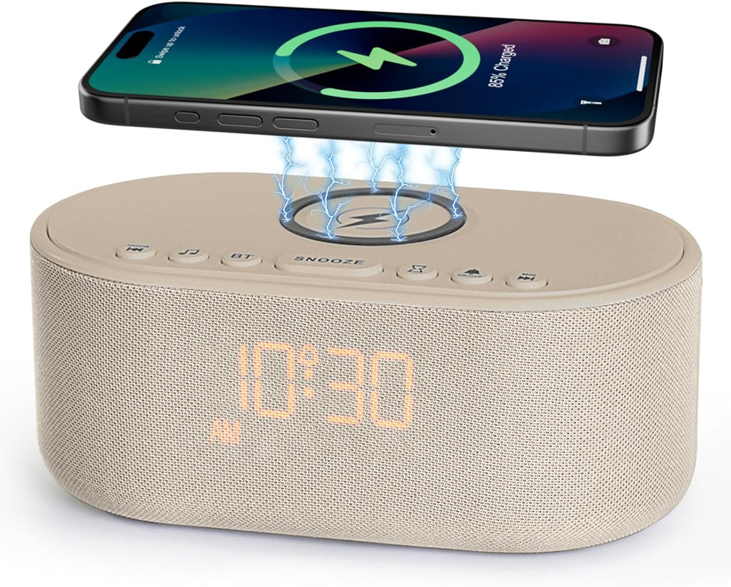 Odokee Sound Machine Alarm Clock for Bedrooms: Bluetooth 10W Stereo Sound Speaker with Wireless Charging - White Noise Machine for Sleeping…