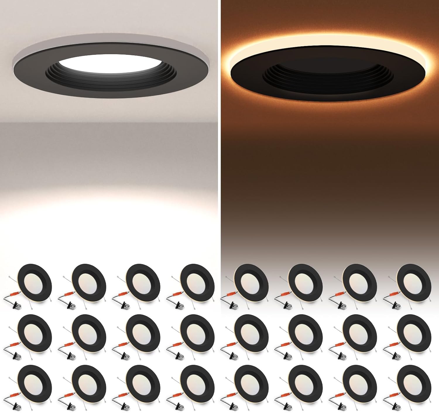 POWERASIA 24 Pack Black 5/6 Inch LED Can Lights with Night Light, 5CCT Retrofit Recessed Lighting Selectable 2700K-6000K Dimmable…