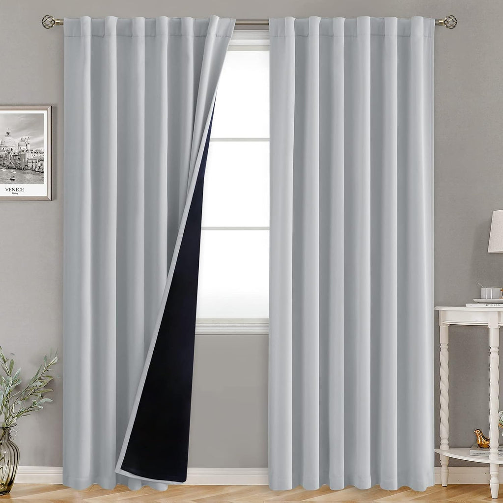 BGment Light Grey 100% Blackout Curtains 84 Inches Long with Reducing Noise Liner, Rod Pocket and Back Tab Double Layer Full Room…