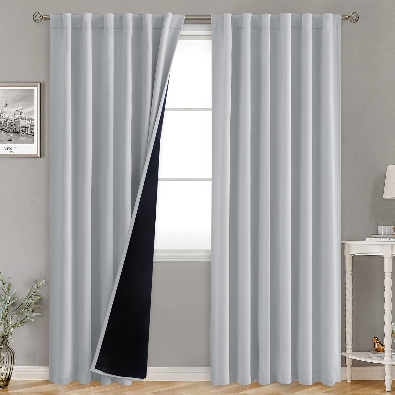 BGment Full Blackout Curtains with Thermal Insulation Liner Curtains 95 Inches Long, Rod Pocket and Back Tab Double Layer Room Darkening…