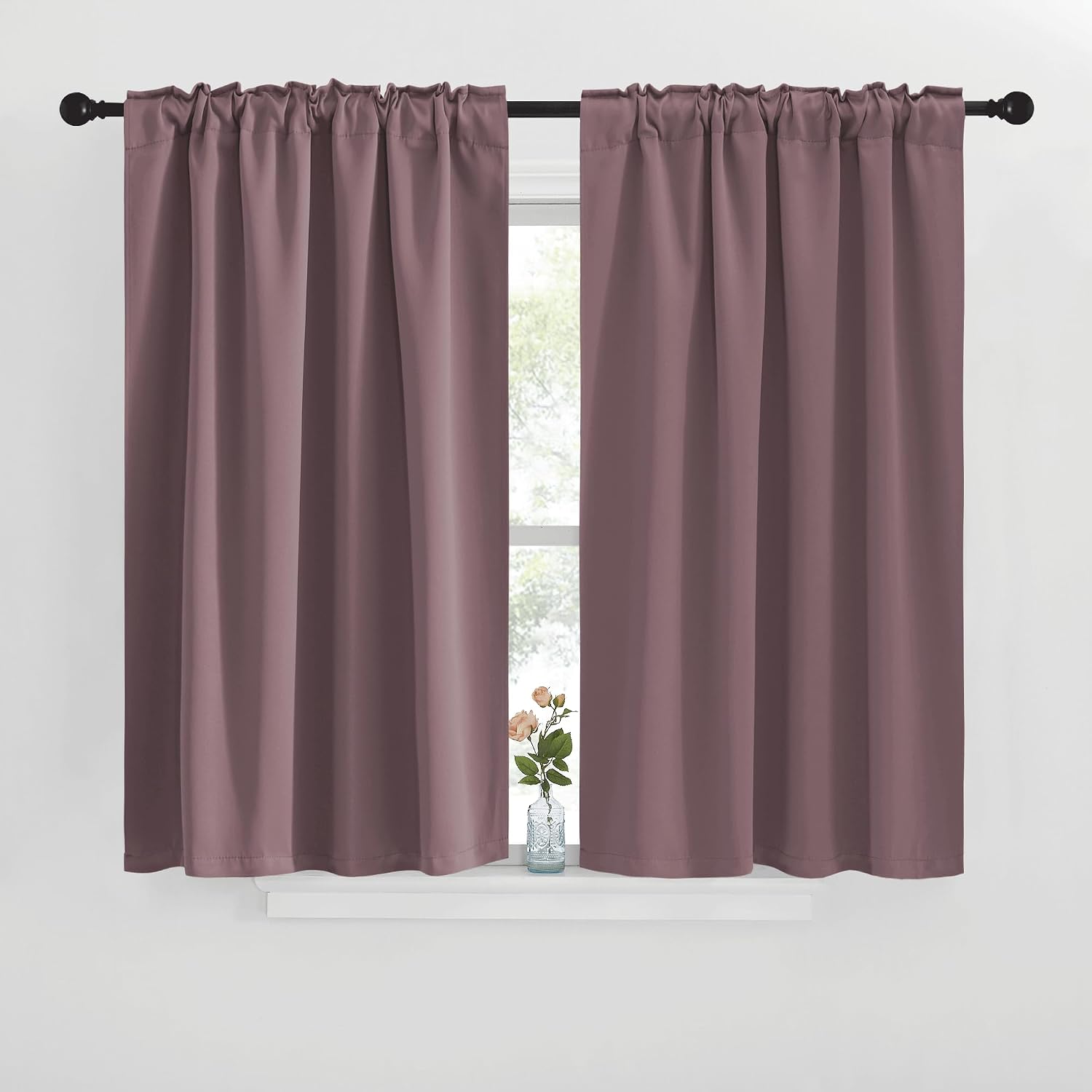 NICETOWN Blackout Curtain Panels for Living Room - (Dry Rose Color) 42x40 inch, 2 Panels Set, Room Darkening Blackout Drapes for Window