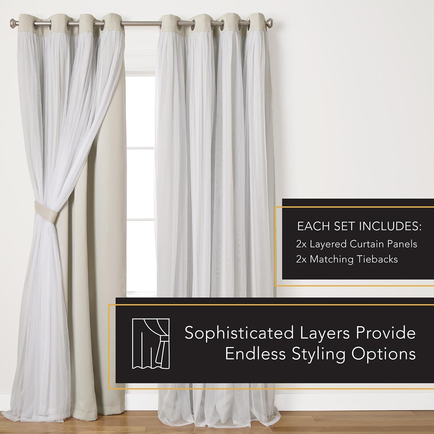 TOWN & COUNTRY LUXE Talia Double Layer Indoor Curtains, Sheer and Room Darkening Blackout, Grommet Top, Energy Efficient, 2-Pack Set…