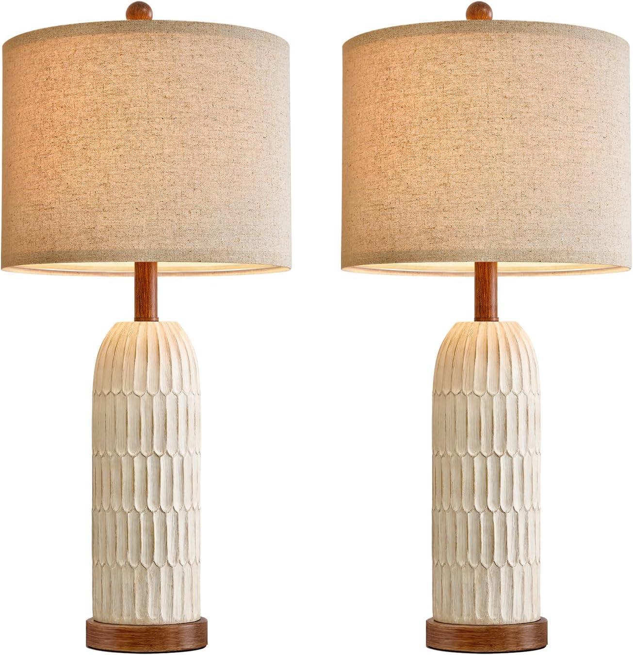 OYEARS 26.5" Bedside Table Lamps Set of 2, Farmhouse Table Lamp with USB A+C Charging Ports, Vintage Nightstand Lamp for Bedrooms and…