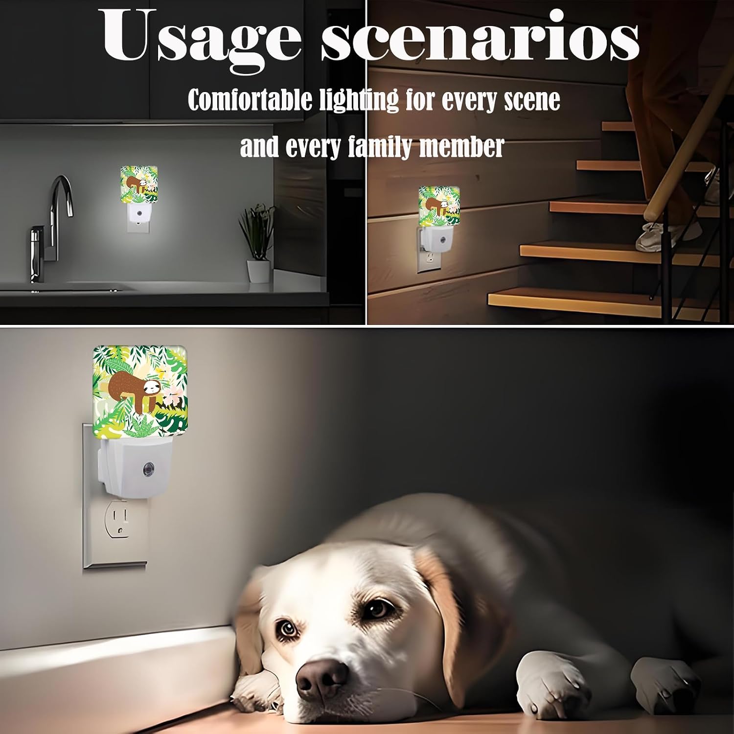 Cute Sloth in Jungle Night Light, Plug-in Night Lights with Dusk to Dawn Sensor for Stairway, Hallway, Bedroom Sleep Friendly Ideal for…