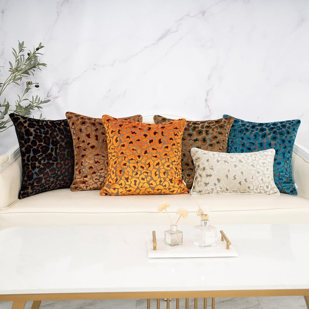 Alerfa Blue Floral Throw Pillow Cover 20 x 20 Inch Cut Velvet Sqaure Luxury Decorative Pillow Cover for Couch Living Room Bedroom