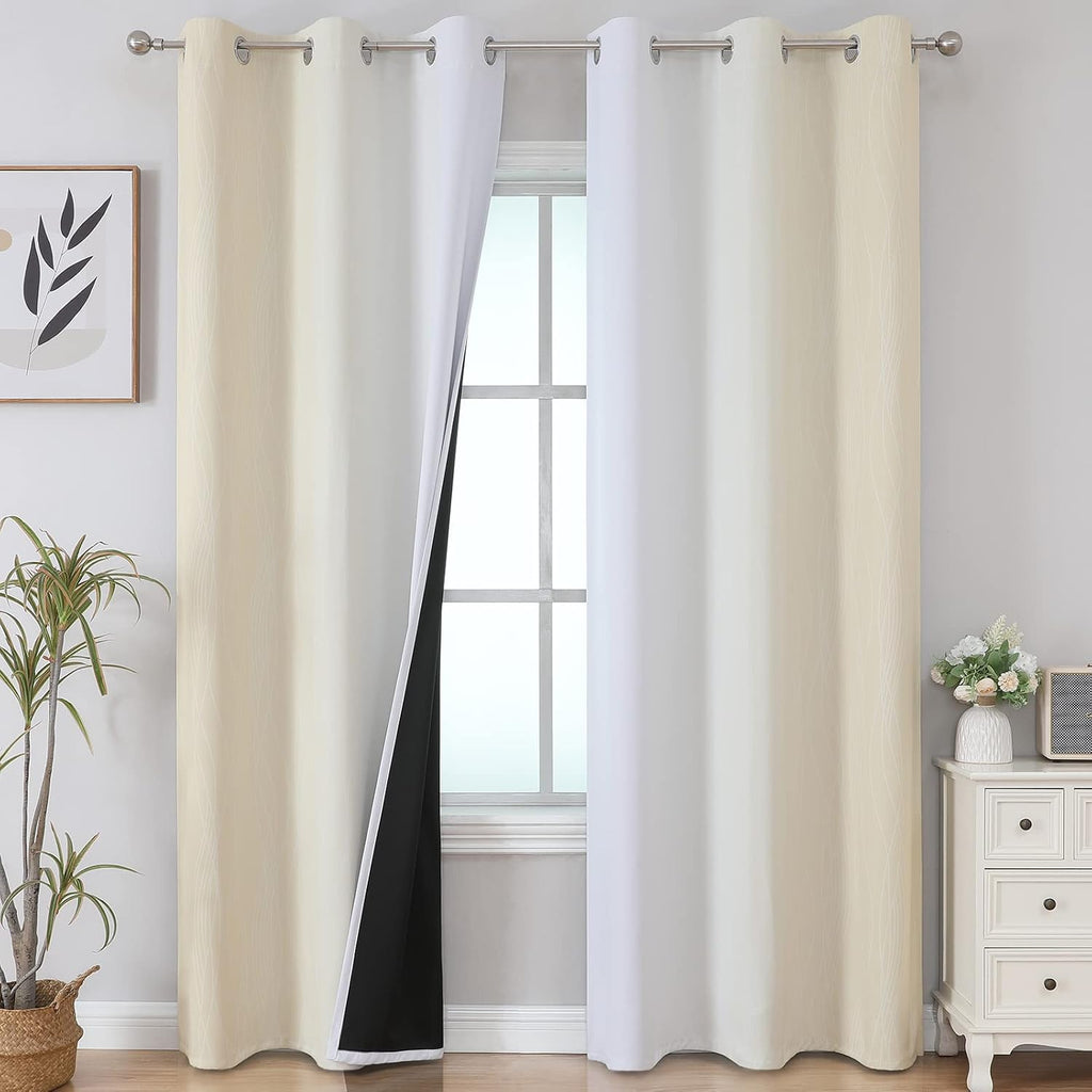 Estelartextiler Estelar Textiler Beige and Greyish White Blackout Curtains for Living Room, Thermal Insulated Ombre Grommet Curtains & Drap…