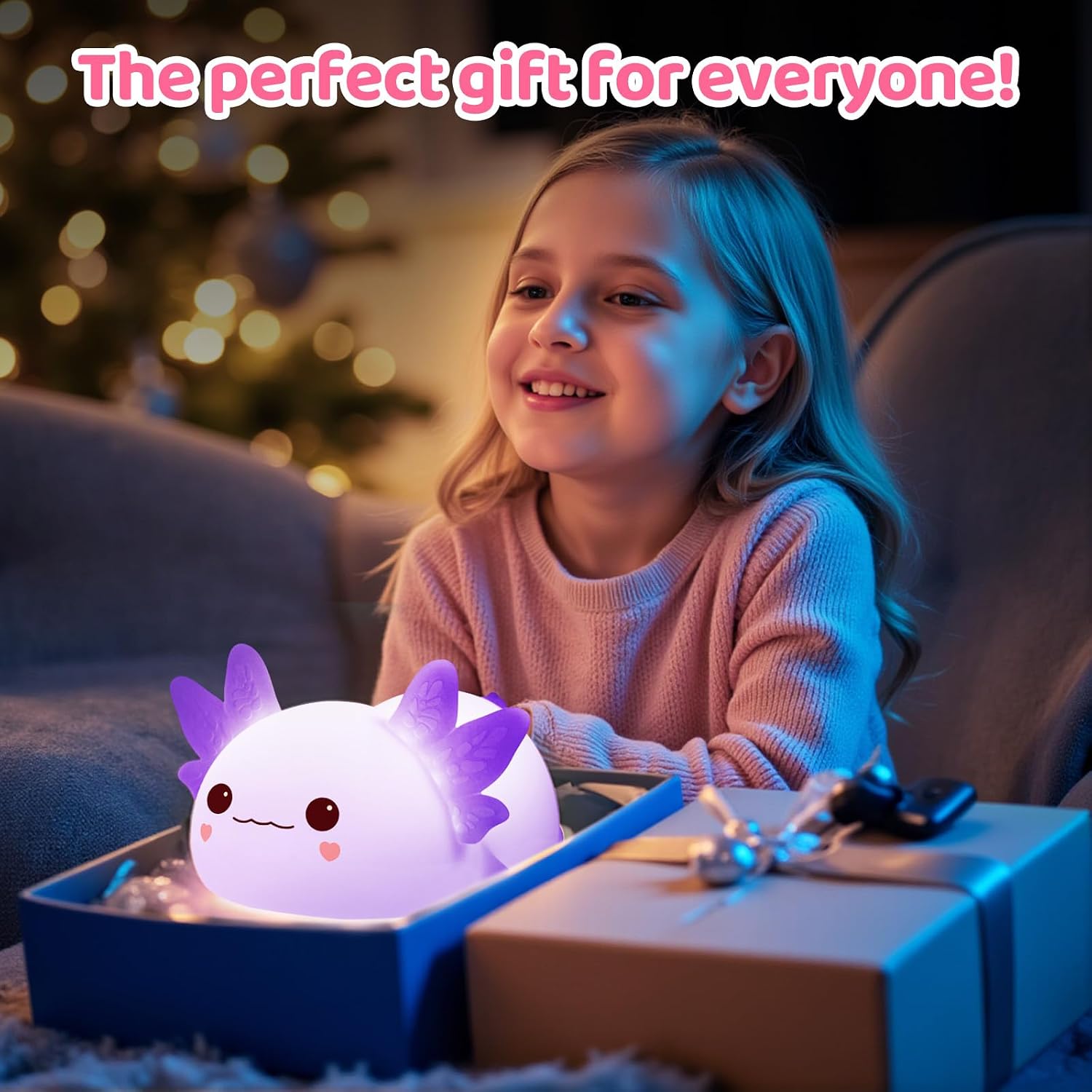 Mewaii Huggwaii Squishy Axolotl Night Light for Kids, Dimmable Silicone Kids Night Light with 4 White Noise, 2025 Upgraded Rechargeable…