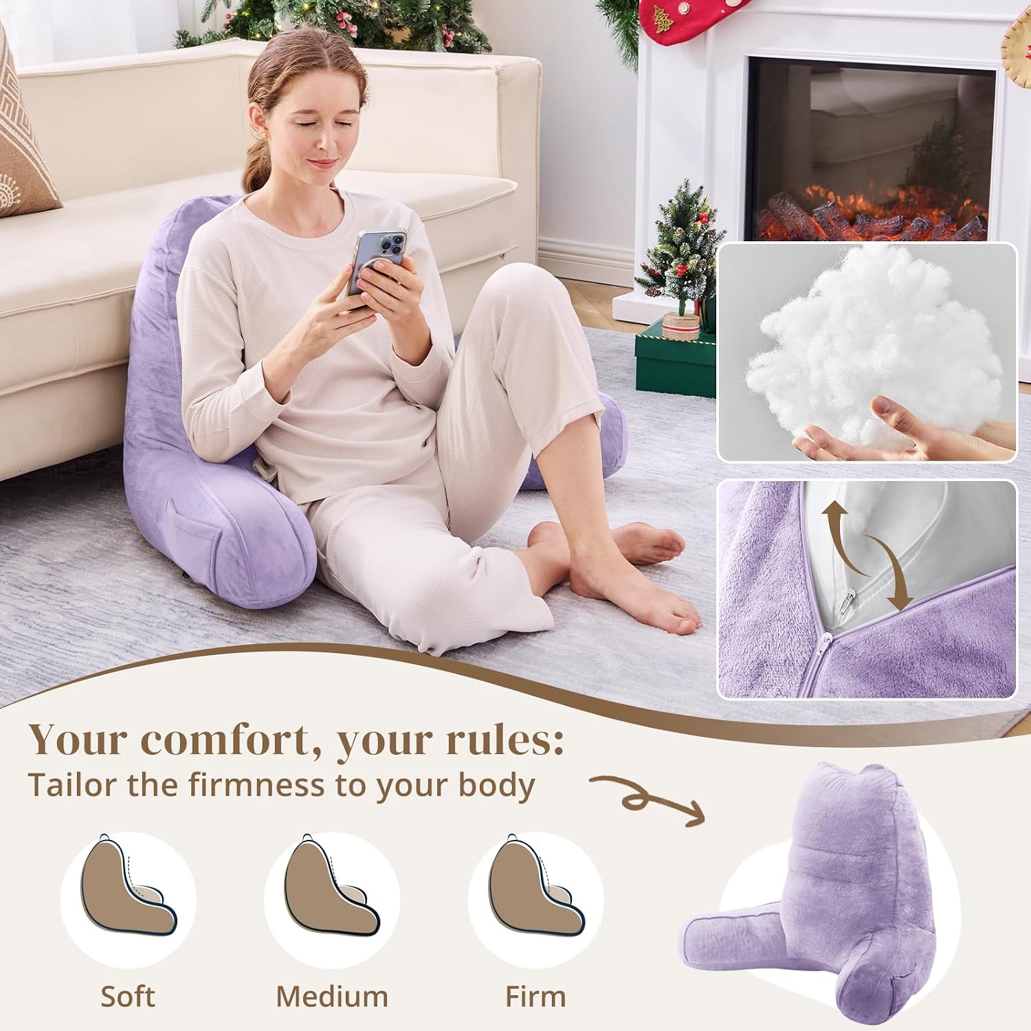 Sasttie Reading Pillow, Pillows for Reading or Relaxing – Ergonomic Support for Head, Neck, Back, and Lumbar, 21-Inch, Lavender