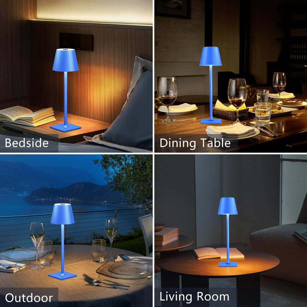 Yogaret Blue Cordless Table Lamp Set of 2, Indoor/Outdoor Table Lamp for Restaurant Home Dinner Patio Pinic