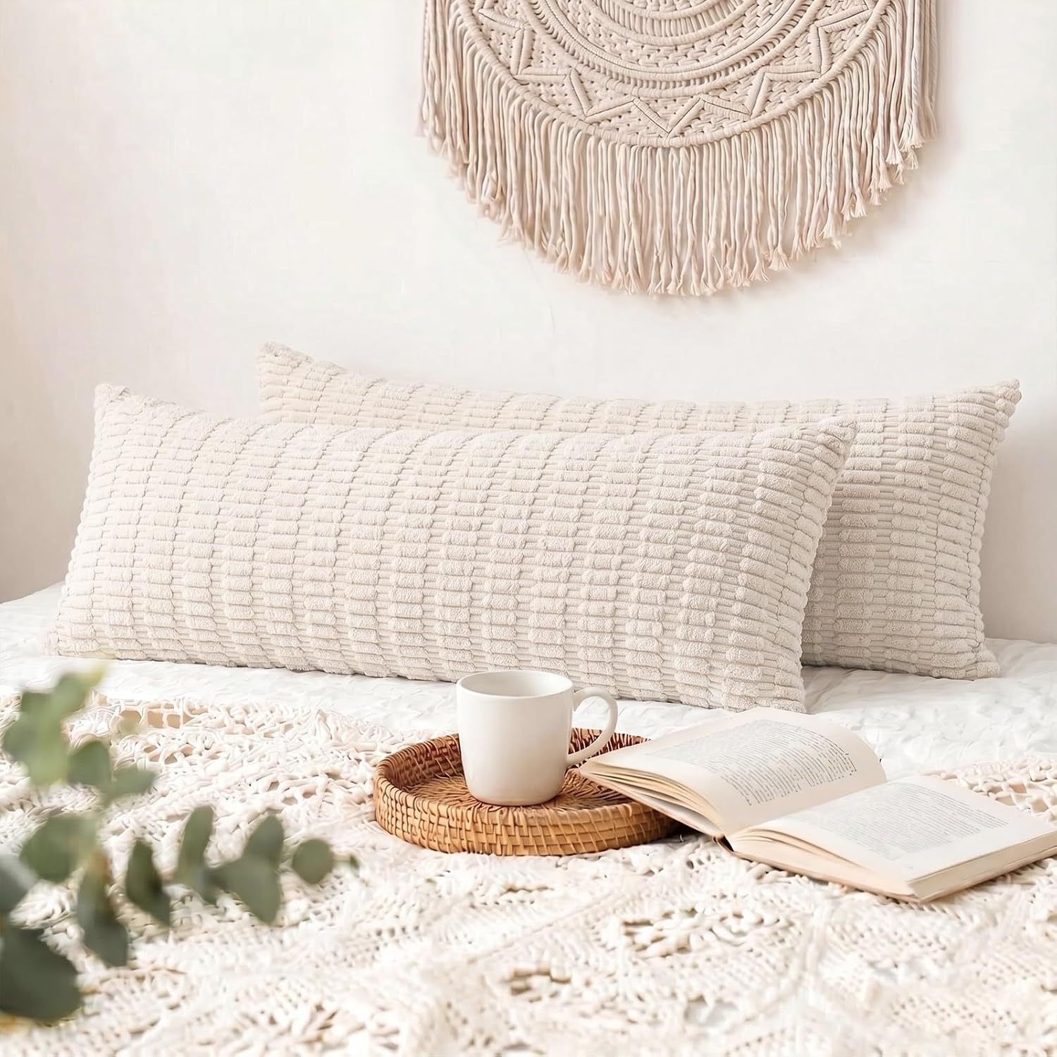 Fancy Homi Decorative Throw Pillow Covers for Bed Couch Bedroom Bench, Soft Corduroy Solid Pillow Case, Rustic Farmhouse Boho Room…