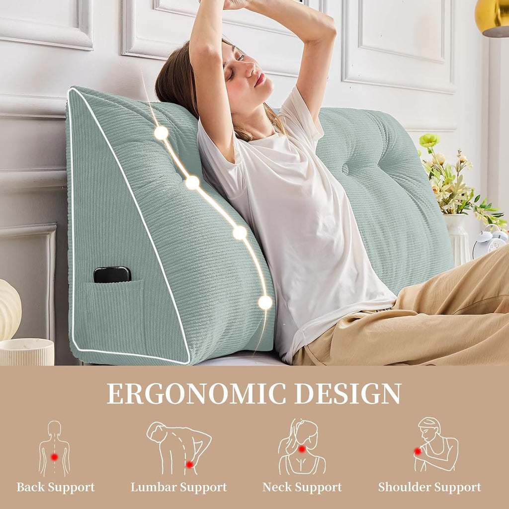 Sasttie Headboard Pillow Full, Wedge Pillow Headboard for Sitting Up in Bed, Back-Rest Support Triangular Cushion for Reading - Features Re…