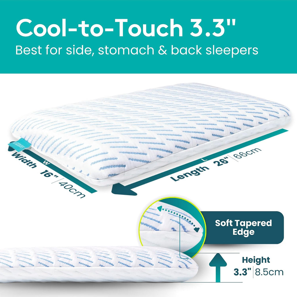 BLISSBURY 3.3 Inch Cooling Super Thin Pillow for Sleeping | Flat for Stomach & Back Sleeper | Cooling Memory Foam to Provide Comfort When…