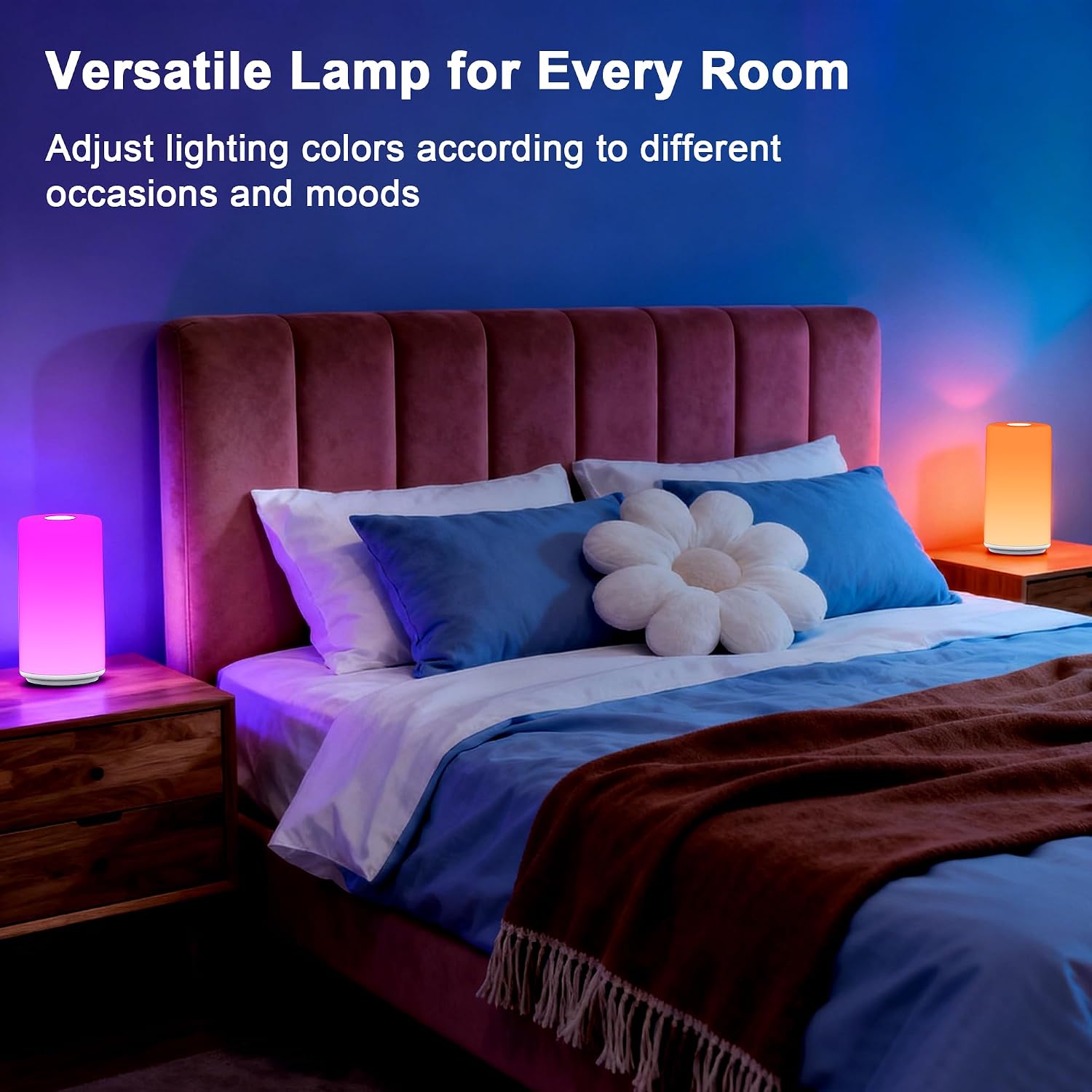 Touch Bedside Table Lamp, [RGB Mode] 3 Way Dimmable Warm White Lights for Bedroom, Multi-Color Smart Nightstand Lamp Desktop LED Lamp for…