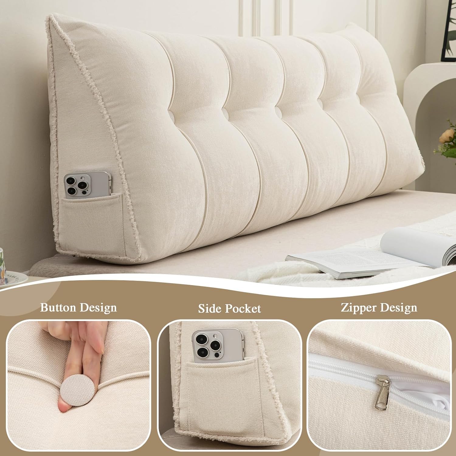 Foreate Headboard Pillow King, Chenille Triangular Wedge Pillow Headboard King Size, Reading Setting Backrest Daybed Pillows for Bed Sofa…