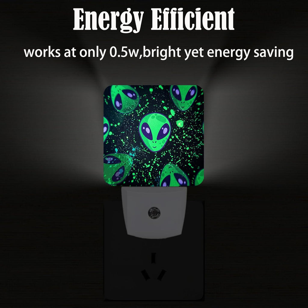Green Aliens Night Light, Plug Into Wall Decor for Stairway, Hallway, Kitchen, Dusk to Dawn Sensor Nightlights for Boys/Girls/Women/Men Room…