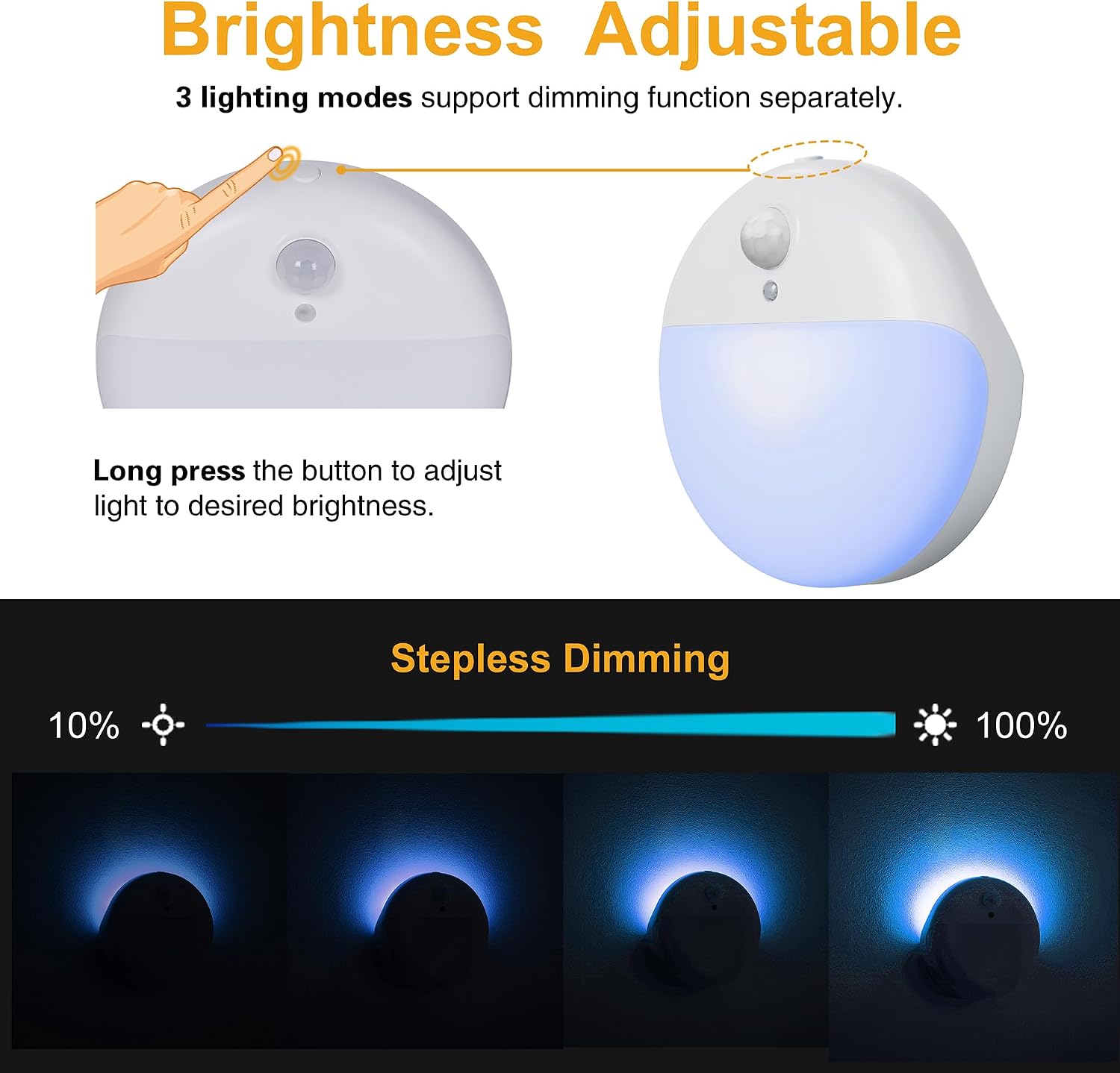 YUNLEX 2 Pack Azure Battery Night Light, Motion Activated Night Light, 2.6" Small Sticky Lights, 3 Light Modes, Dimmable Battery Operated…