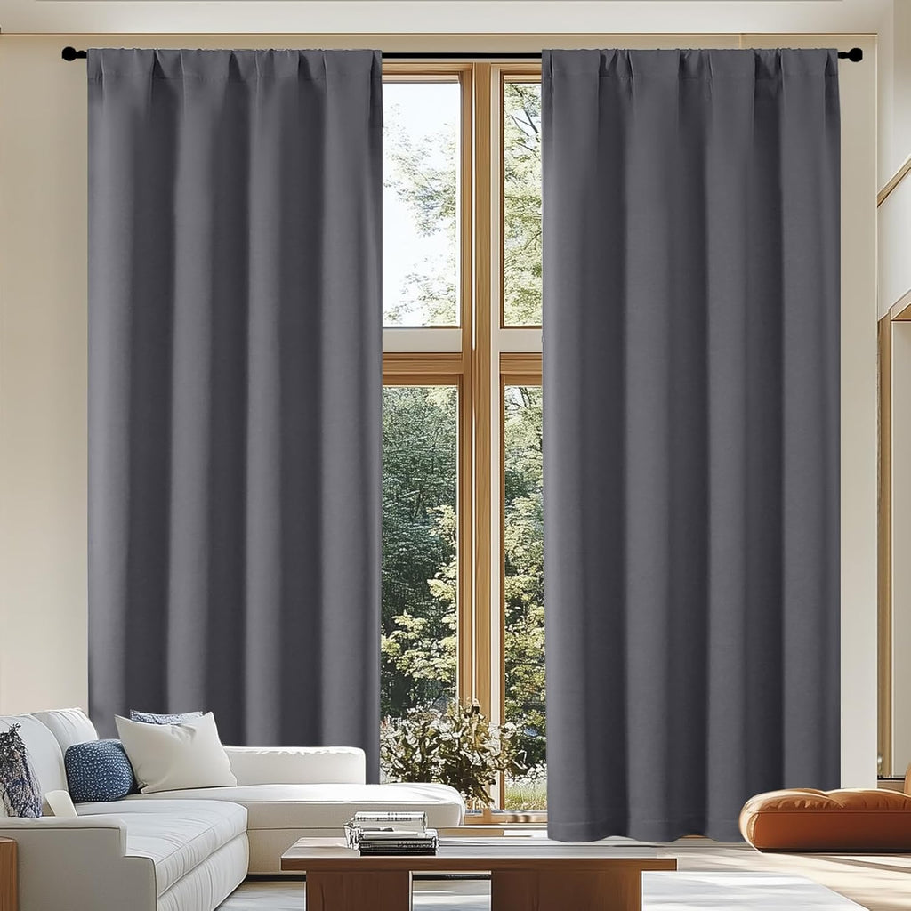 Simplebrand Ava Grey Blackout Curtains for Patio 108 Inches Long 2 Panels Set, Solid Thermal Insulated Room Darkening Rod Pocket Window Tre…