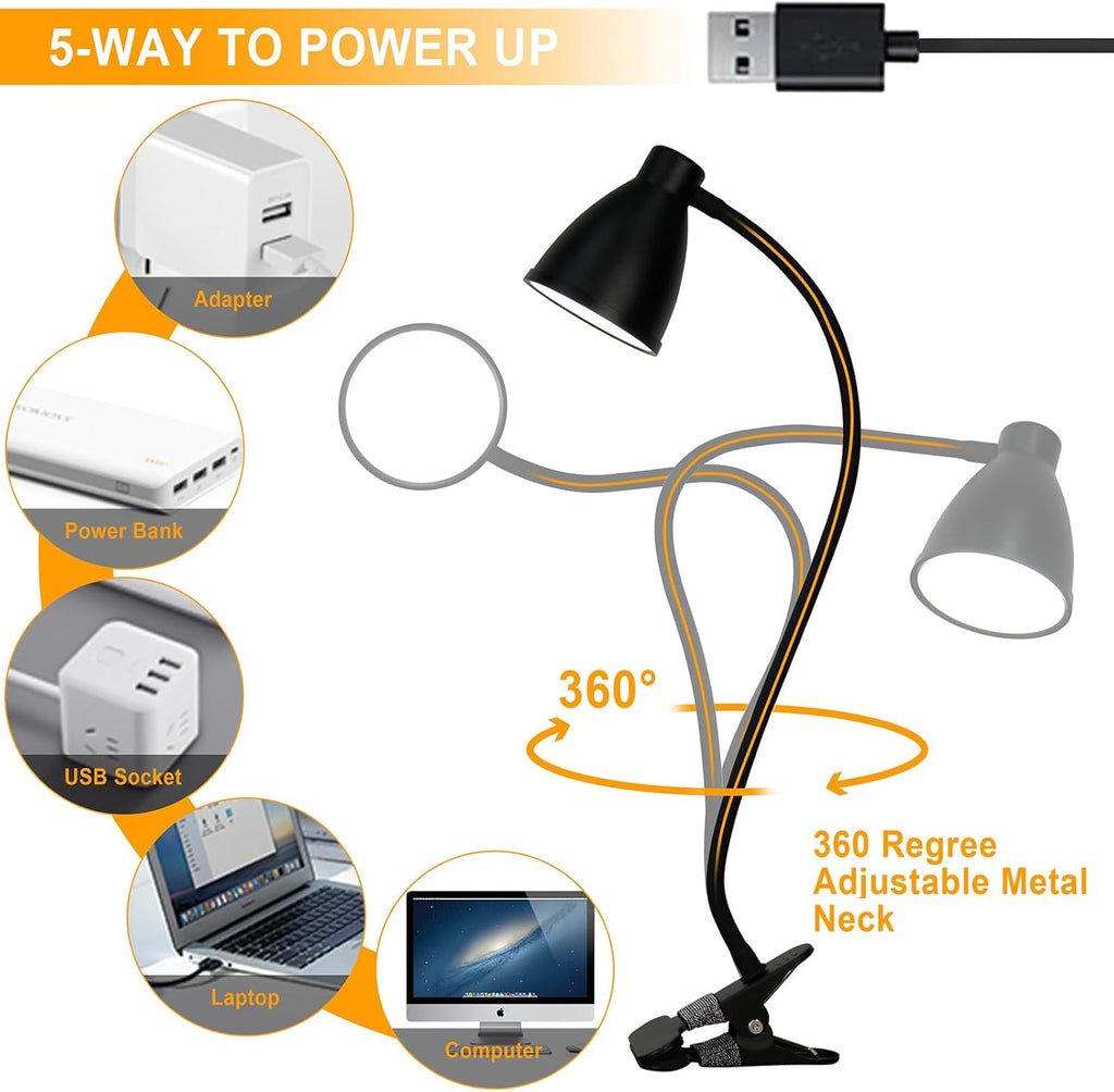 Bohon Desk Lamp 5 Color Modes 10 Brightness Dimmer Reading Light 10W 38 LED Clamp Lamp with Auto Off Timer 360° Flexible Neck Clip on Light…