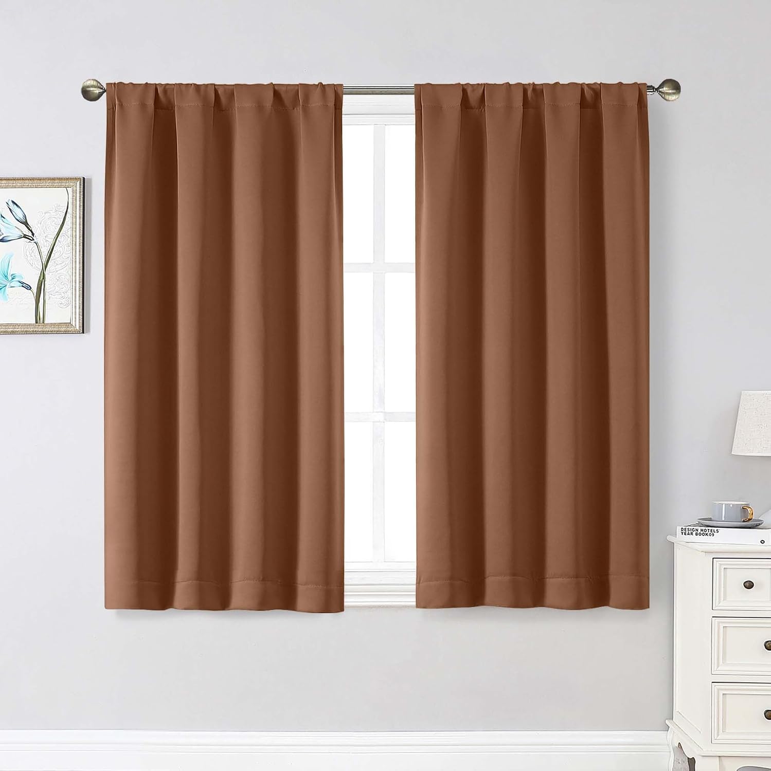 WelvetBLK Sun Baked Room Darkening Curtains for Bedroom Living Room 45 Inch Length 2 Panels Set, Soft Solid Thermal Insulated Rod Pocket Sh…