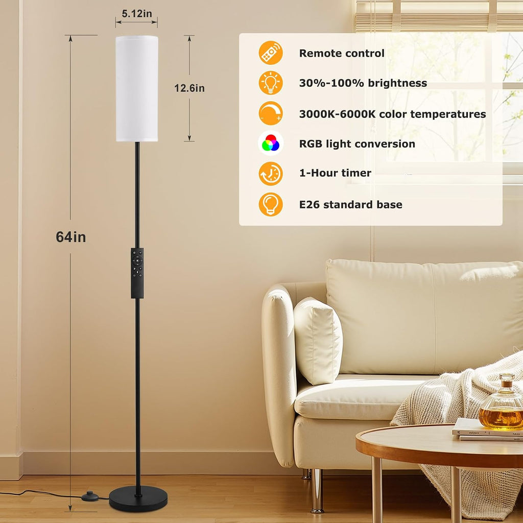 Ambimall 64'' Floor Lamps for Living Room with Remote Control and RGB + Stepless Dimmable Colors Temperature & Brightness, 9W Smart Bulb In…