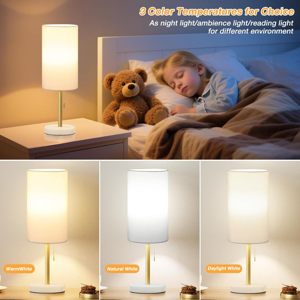 Dicoool Tall Bedside Table lamp for Bedroom - Luxury Marble Base & 3 Color Temperatures Bedside Lamps, Pull Chain Gold Table Lamps, White…